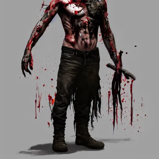 Image similar to a zombie Jason Mamoa, by WLOP, horror, wounds, bloody, dark fantasy, trending on artstation