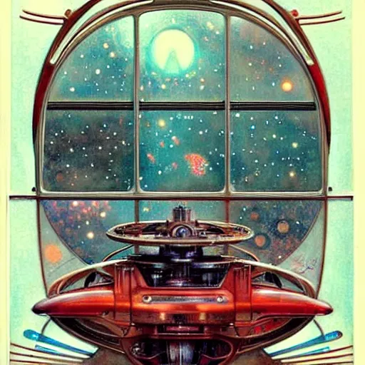 Prompt: ( ( ( ( ( 1 9 5 0 s retro future intricate machine spaceship large window. muted colors. art nouveau ) ) ) ) ) by jean baptiste monge!!!!!!!!!!!!!!!!!!!!!!!!! chrome red