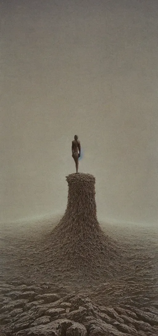 Prompt: huge detailed standing in wasteland in style of zdzisław beksinski