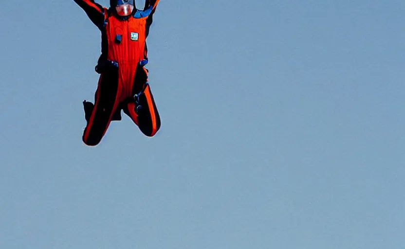 Image similar to color photo. closeup of a skydiver jumping. white plane in the background 8 0'style