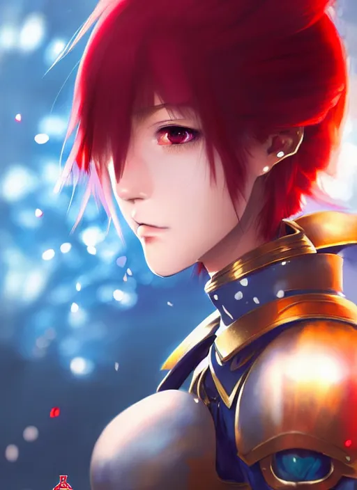 Image similar to portrait of Anime sister of battle, Warhammer 40000, cute-fine-face, red-short-hair pretty face, realistic shaded Perfect face, fine details. Anime. realistic shaded lighting by Ilya Kuvshinov katsuhiro otomo ghost-in-the-shell, magali villeneuve, artgerm, rutkowski, WLOP Jeremy Lipkin and Giuseppe Dangelico Pino and Michael Garmash and Rob Rey and Gustav Klimt