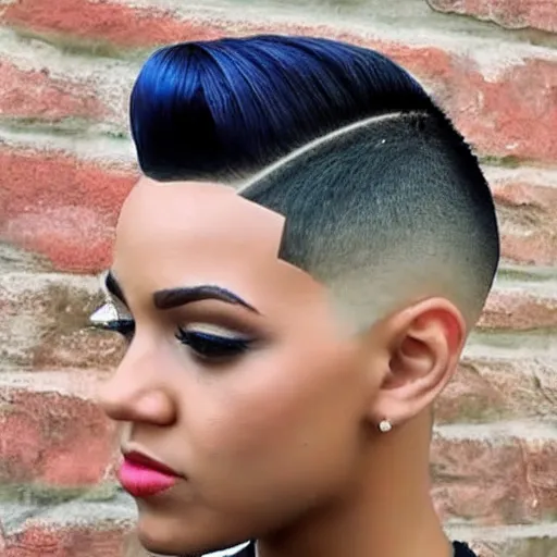 Image similar to female with short hair undercut with a fade, youtube thumbnail