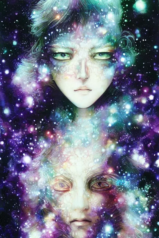 Image similar to yoshitaka amano, ethereal being woman in galaxy