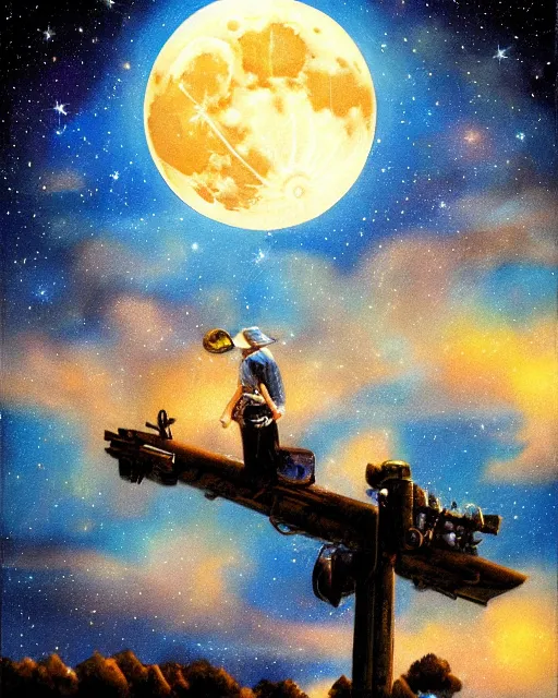 Image similar to full moon night sky background, airbrush, drew struzan illustration art, key art, movie poster