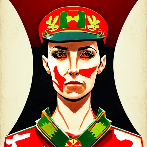 Image similar to a portrait of a female hero of the soviet union, upper half portrait, decorated with soviet motifs, intricate, elegant, highly detailed, symmetry, headpiece, disco elysium style