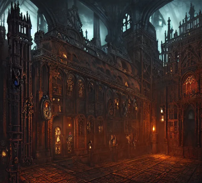 Image similar to steam necropolis, memento mori, gothic, neo - gothic, art nouveau, hyperdetailed copper patina medieval icon, stefan morrell, philippe druillet, ralph mcquarrie, concept art, steampunk, unreal engine, detailed intricate environment, octane render, moody atmospherics, volumetric lighting, ultrasharp, ominous, otherworldly