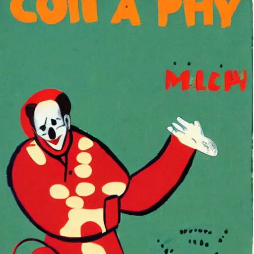 Image similar to a paperback cover of clown philosophy, French modernist