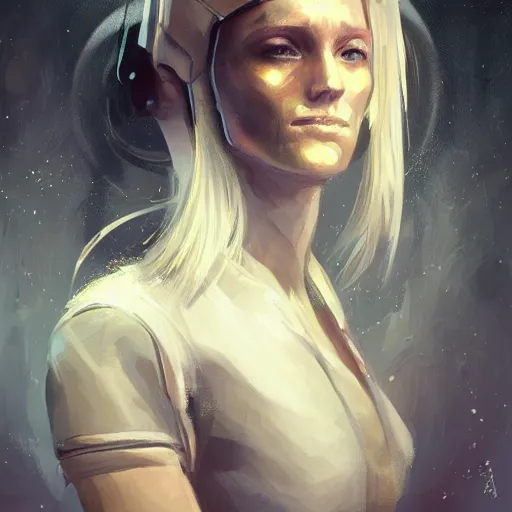 Image similar to portrait of a woman by greg rutkowski, she is about 3 0 years old, slavic, pretty, blond hair with two strans around her face, crying, helplessness and denial, she is wearing a futuristic space gear, highly detailed portrait, digital painting, artstation, concept art, smooth, sharp foccus ilustration, artstation hq.