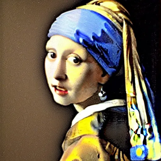 Prompt: johannes vermeer, cat with a pearl earring, 1 6 6 5