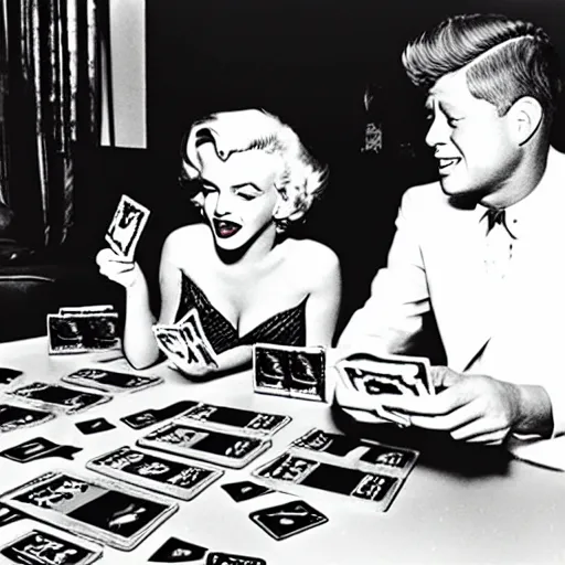 Image similar to marilyn monroe and jfk playing yu - gi - oh with dual disks