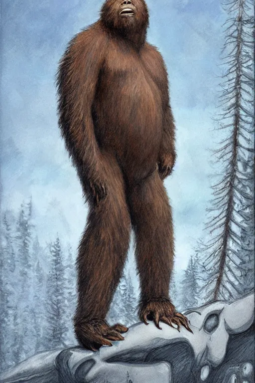 Image similar to portrait of sasquatch, by giancola, very detailed art, elegant, sophisticated, high resolution, smooth