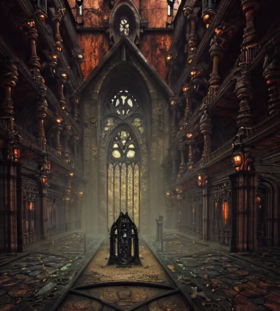 Image similar to steam necropolis, memento mori, gothic, neo - gothic, art nouveau, hyperdetailed copper patina medieval icon, stefan morrell, philippe druillet, ralph mcquarrie, concept art, steampunk, unreal engine, detailed intricate environment, octane render, moody atmospherics, volumetric lighting, ultrasharp, ominous, otherworldly