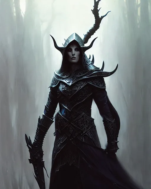 Prompt: the elven dark lord, full metal armor, necromancer | | realistic shaded, fine details, fine - face, realistic shaded lighting painting by greg rutkowski, diego gisbert llorens, magali villeneuve, artgerm, jeremy lipkin, michael garmash, rob rey