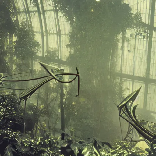 Prompt: 1 9 0 0 s photo overgrown zaha hadid alphonse mucha spaceship symmetry godrays haze ruins in jungle dripping sunlight