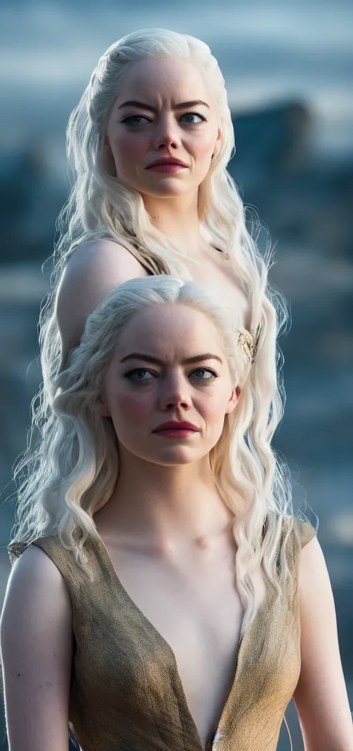 Prompt: Emma Stone as Daenerys Targaryen, XF IQ4, 150MP, 50mm, F1.4, ISO 200, 1/160s, natural light