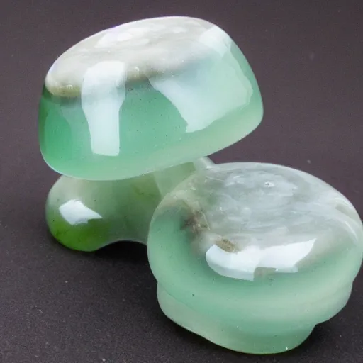 Image similar to translucent mushrooms, ice, translucent, with celadon glaze, inset with onyx, stone, moss