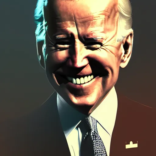 Image similar to joe biden smiling with blood in his face while behind him the world is burning, dramatic lighting, cinematic, establishing shot, extremly high detail, photorealistic, cinematic lighting, artstation, style by James Gurney