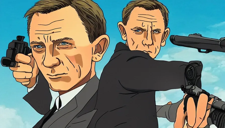 Prompt: a screenshot of daniel craig as james bond in ghibli style