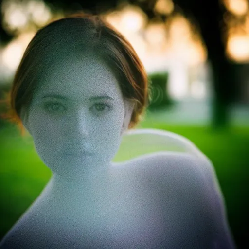 Prompt: a girl made of glass 5 0 mm lens, f 1. 4, sharp focus, ethereal, emotionally evoking, head in focus, volumetric lighting, blur dreamy outdoor,