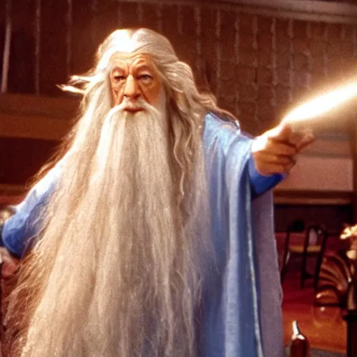 Image similar to a still of Gandalf Bowling as the dude from the movie the big Lebowski