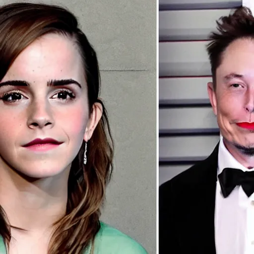 Image similar to emma watson and elon musk on a local newspaper