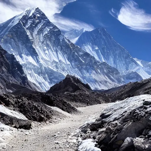 Prompt: highly detailed photo taken from the base of mount everest