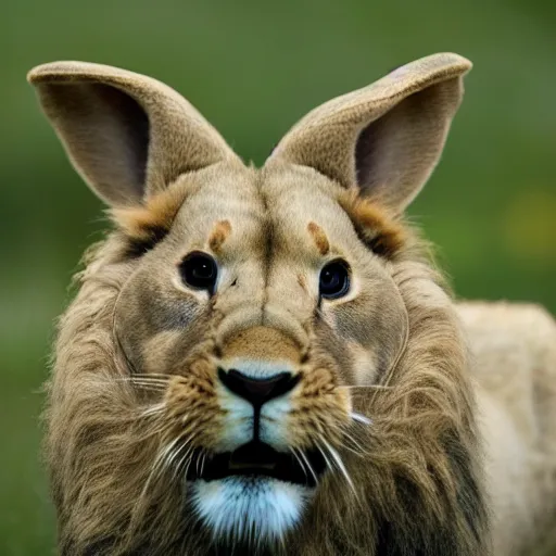 Image similar to nature photograph of a lion rabbit hybrid