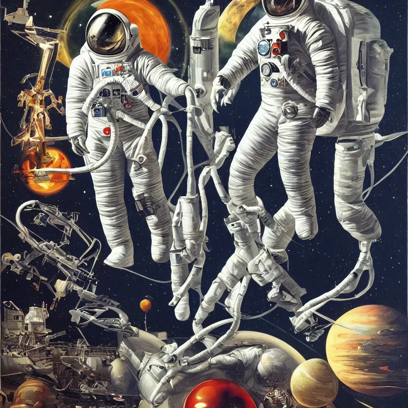 Prompt: anatomy of an astronaut. pulp sci - fi art for omni magazine. high contrast. baroque period, oil on canvas. renaissance masterpiece. trending on artstation. retrofuturism.