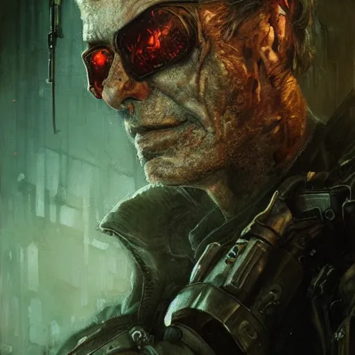 Image similar to aged shaggy ex military soldier, cyberpunk, painted by seb mckinnon, high detail, dramatic light, digital art, painted by greg rutkowski, promotional movie posterart, trending on artstation