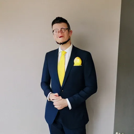 Image similar to a lemon wearing a suit