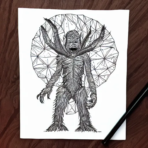 Prompt: a demogorgon from stranger things, line art. coloring book page