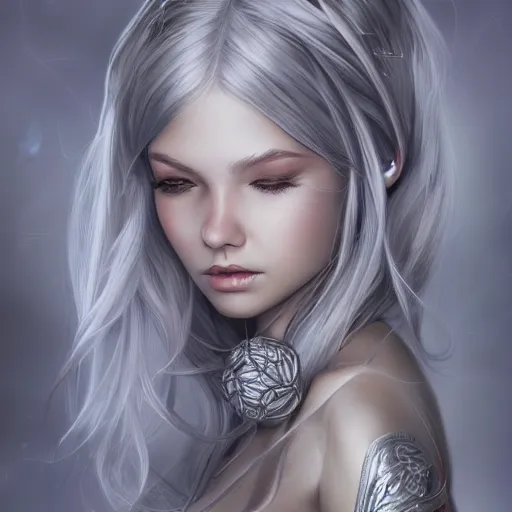 Prompt: teen elf girl, silver hair, gorgeous, amazing, elegant, intricate, highly detailed, digital painting, artstation, concept art, sharp focus, illustration, art by Ross tran, by artgerm