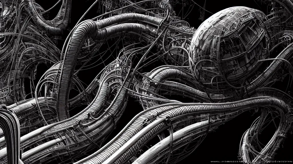 Image similar to comfortable rollercoaster, hyperdetailed, artstation, cgsociety, style of Giger, H. R. GIGER, style of Junji Ito, 4K, highly detailed, minimalistic, minimalistic, minimalistic, fine tuned, machina