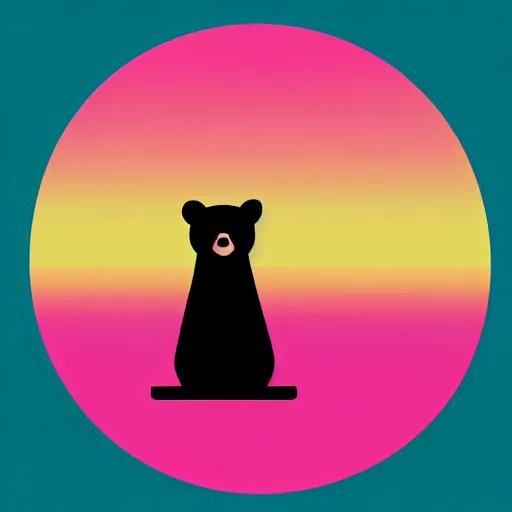 Prompt: very very very stylized minimal vector graphic of a bear, hills and sunset!!, yellow background, all enclosed in a circle, dramatic, professional minimal graphic design cartoon