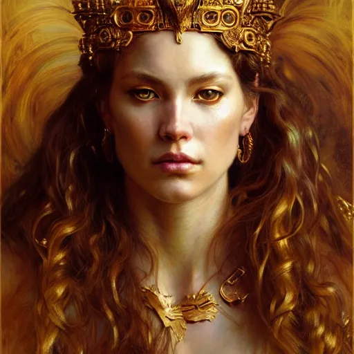 Image similar to highly detailed portrait of a majestic lioness queen in the form of a beautiful woman. d & d. art by donato giancola, eugene delacroix, ruan jia, gaston bussiere. trending on artstation, intricate details, energetic composition, golden ratio, concept art, illustration, elegant art, global illuminaition