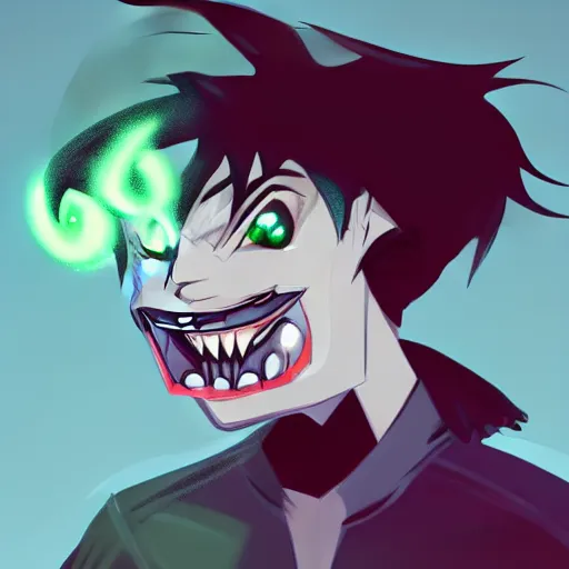 Image similar to A digital matte intricate illustration concept art of young Danny phantom with glowing green eyes and sharp teeth fangs alt art fashion inspired art by C