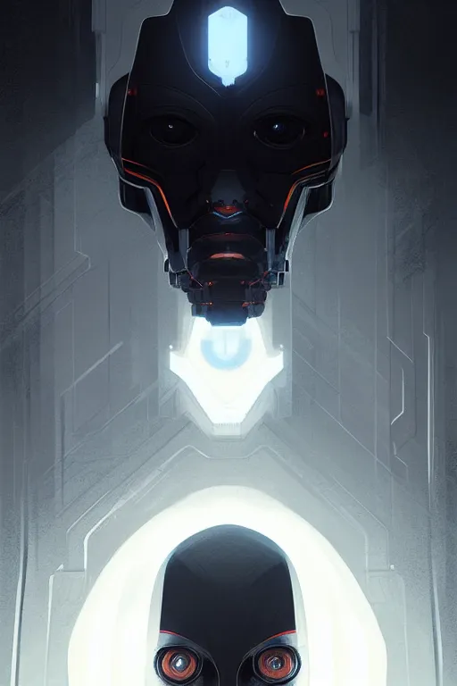 Prompt: professional concept art symmetrical portrait of a ominous floating!! robotic thing in a dark room by artgerm and greg rutkowski. an intricate, elegant, highly detailed digital painting, concept art, smooth, sharp focus, illustration, in the style of cam sykes.