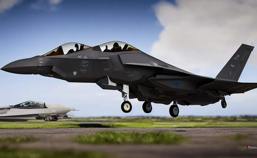 Image similar to panavia tornado and f 3 5 replica, top gun maverick, real aircrafts references, realistic paint job, from falcon bms, designed by polestar, promo photo, stunning, dcs world style, bokeh soft, shot on 1 5 0 mm, volumetric lightning, trending on instagram, by award winning photographer, symmetrical features