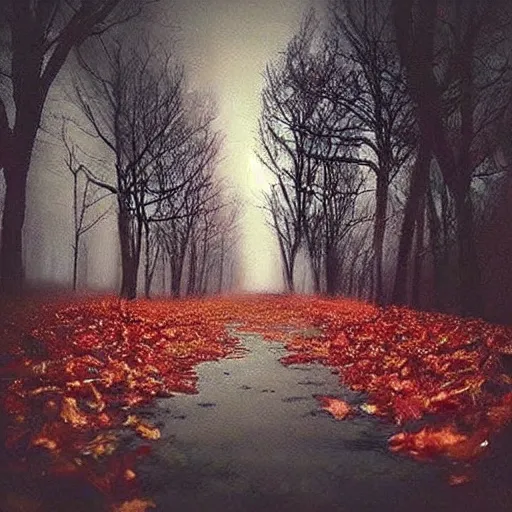 Image similar to 🍁 in creepy scary nightmare atmosphere, realsitic