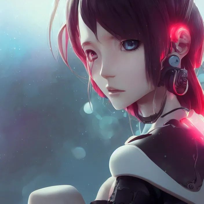 Image similar to beautiful anime girl cyborg looking surreal - by tom bagshaw, by ilya kuvshinov, rtx rendering, octane render 1 2 8 k, maya, extreme high intricate details by wlop, digital anime art by ross tran, medium shot, close up shot, composition by sana takeda, dramatic lighting by greg rutkowski, 8 k, trending on artstation