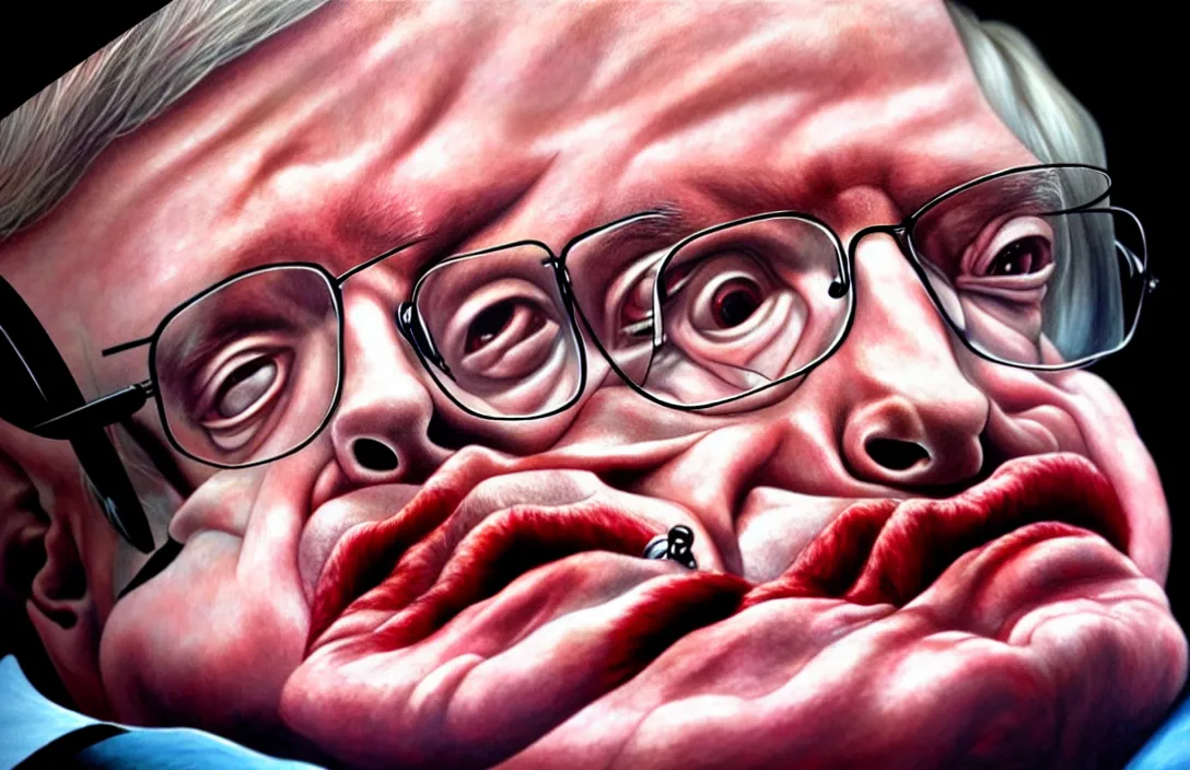 Image similar to stephen hawking!!!!!!!!!!!!!!!!!!!!!!!!!!!, detailed face, detailed painting, flat lighting by alberto mielgo and paul slater