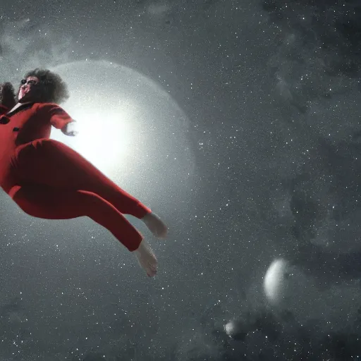 Image similar to concept art of tim curry floating in space, ultra high detail, photorealistic, 8 k