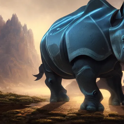 Prompt: An andromorphic blue rhino wearing paladin armor, intricate artwork by Tooth Wu and greg rutkowski and artgerm and justin gerard, cinematic, hyper realism, high detail, octane render, unreal engine, 8k, Vibrant colors, Smooth gradients, High contrast, depth of field, aperture f2.8