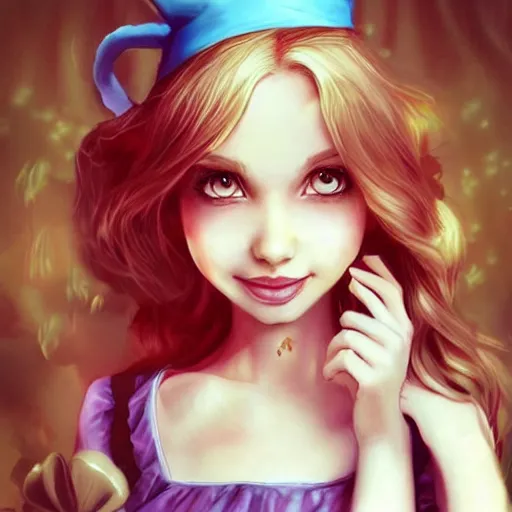 Prompt: very beautiful alice in wonderland, smiling, flirty, eye contact, perfect face, perfect body, drawn by artgerm