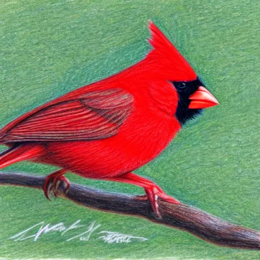 Prompt: a color pencil drawing of a northern cardinal