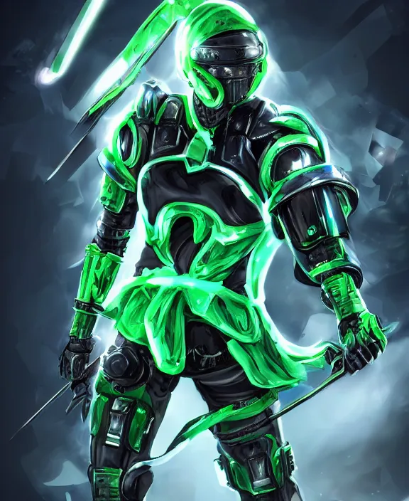 Prompt: an anime full body portrait of a masked cyborg warrior with jade green armour and a futuristic helmet with a neon jade visor by HR Giger, 4k resolution, detailed