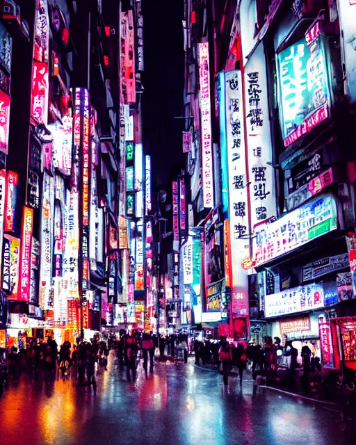 Prompt: futuristic tokyo crowded night street with neon signs by giorgio vasari, the animatrix, atmospheric, cinematic composition, 8 k, cyberpunk lighting, blade runner