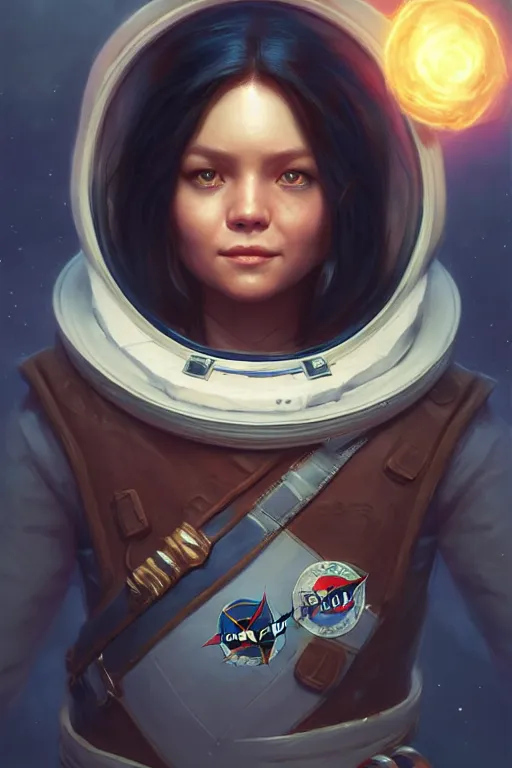 Image similar to and astronaut pirate with long black hair, d & d, fantasy digital painting, trending on artstation, concept art, sharp focus, illustration, global illumination, ray tracing, realistic shaded, art by artgerm and greg rutkowski and fuji choko and viktoria gavrilenko and hoang lap