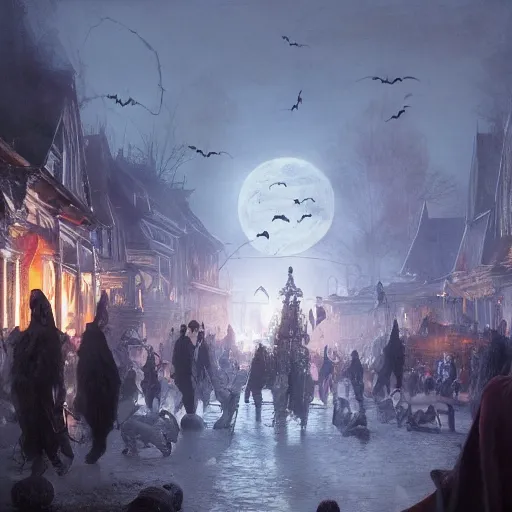 Image similar to halloween harvest festival, volumetric lighting, 8 k octane beautifully detailed render, post - processing, extremely hyper - detailed, intricate, epic composition, cinematic lighting, masterpiece, trending on artstation, detailed detailed detailed, masterpiece, stunning art by anders zorn, wonderful masterpiece by greg rutkowski, beautiful cinematic light,