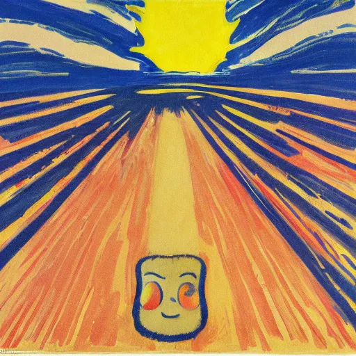 Image similar to sun shining through clouds, Edvard Munch, David Hockney, Takashi Murakami, Minimalist,